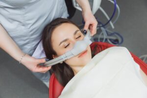 Patient receiving laughing gas sedation.